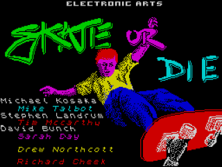 Skate or Die! title screen for ZX Spectrum